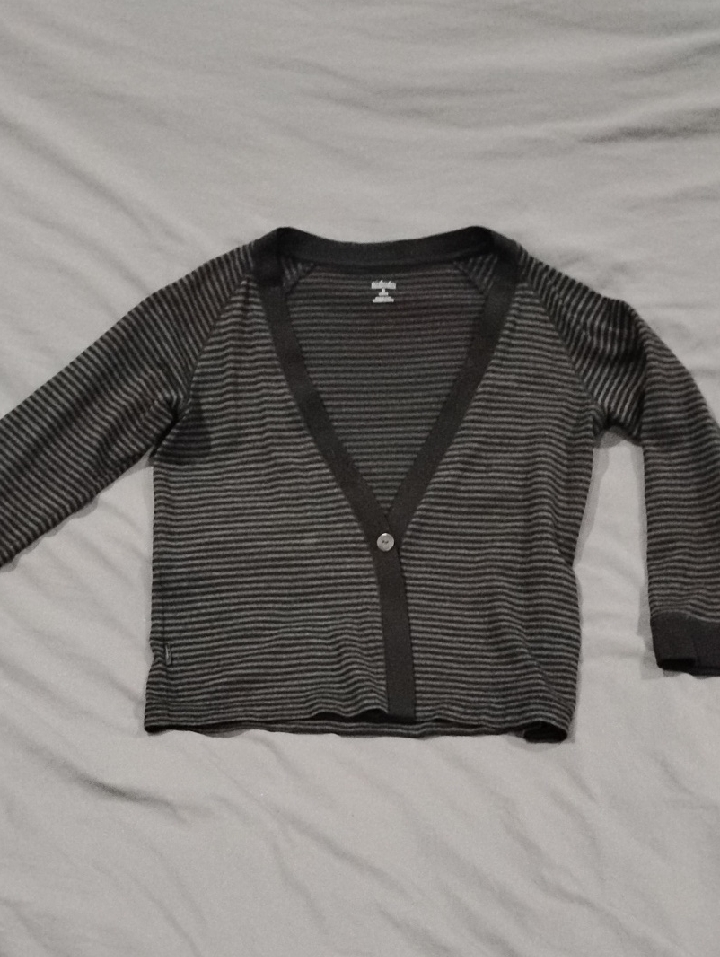Icebreaker Merino Striped Single-Button Cardigan - Black & Gray